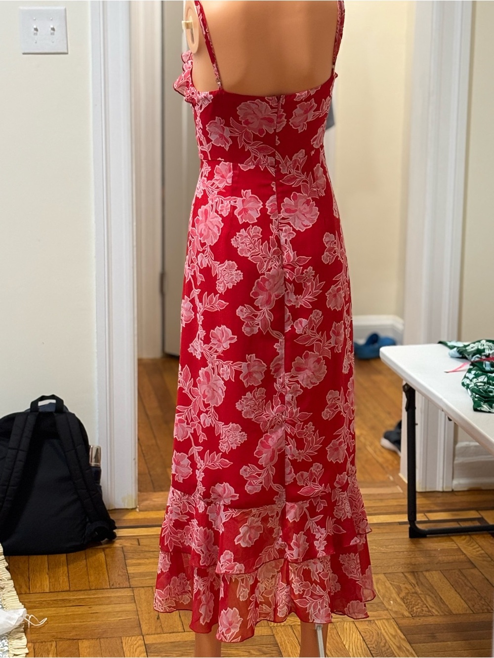 Lulu's Red Floral High-Low Ruffle Midi Dress - Picture 6 of 11